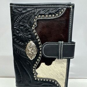 American West leather planner cover embossed Cowhide , Notepad Cover 9x6
